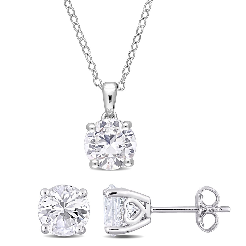 Mimi & Max 4 7/8ct TGW Created White Sapphire Solitaire Stud Earring and Necklace Set Sterling Silver