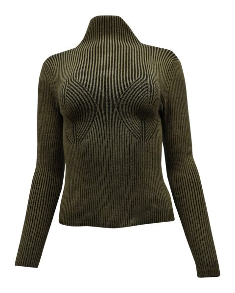 Mara Hoffman Mida Rib Knit Turtleneck Top in Olive Green Modal