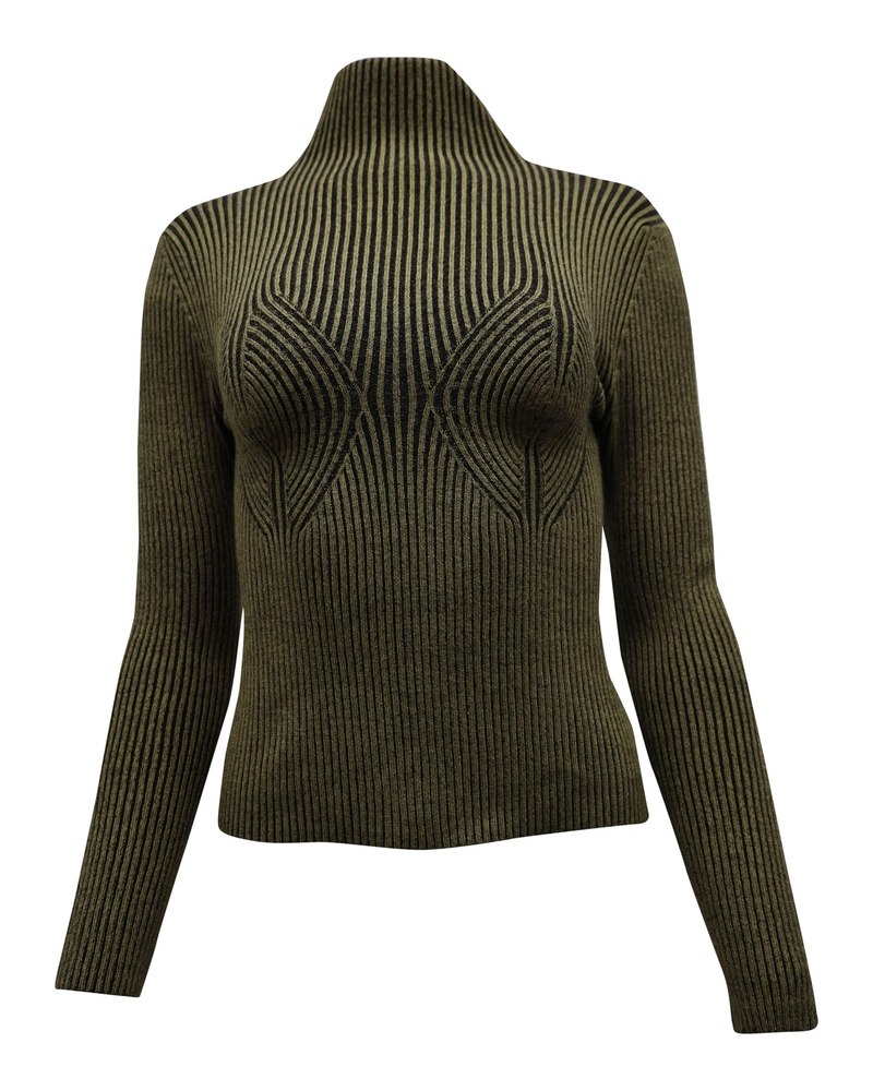 Mara Hoffman Mida Rib Knit Turtleneck Top in Olive Green Modal