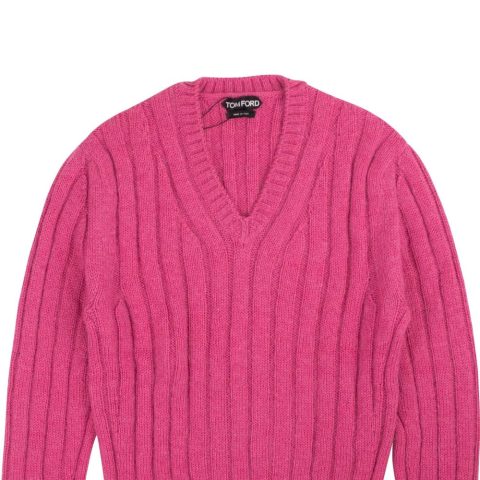 Dusty Pink V-Neck Rib Knit Sweater