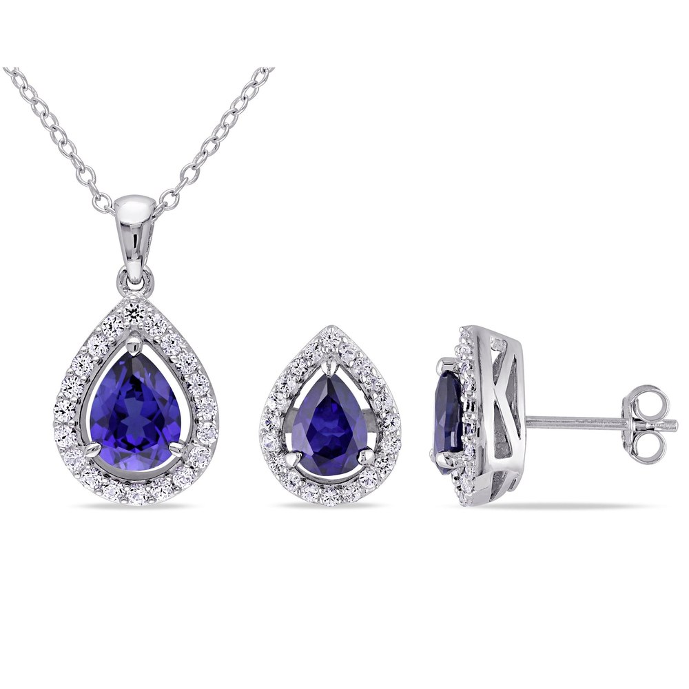 Mimi & Max 4 7/8ct TGW Created Blue and Created White Sapphire Necklace and Earrings Set Sterling Silver