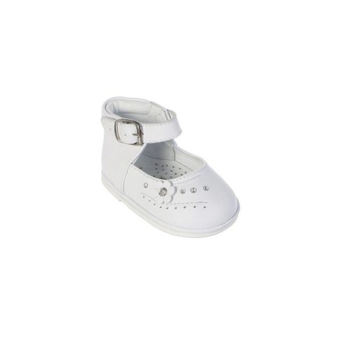 Little Girls White Flower Ankle Strap Leather Baptism Dress Shoes 5-6 Toddler