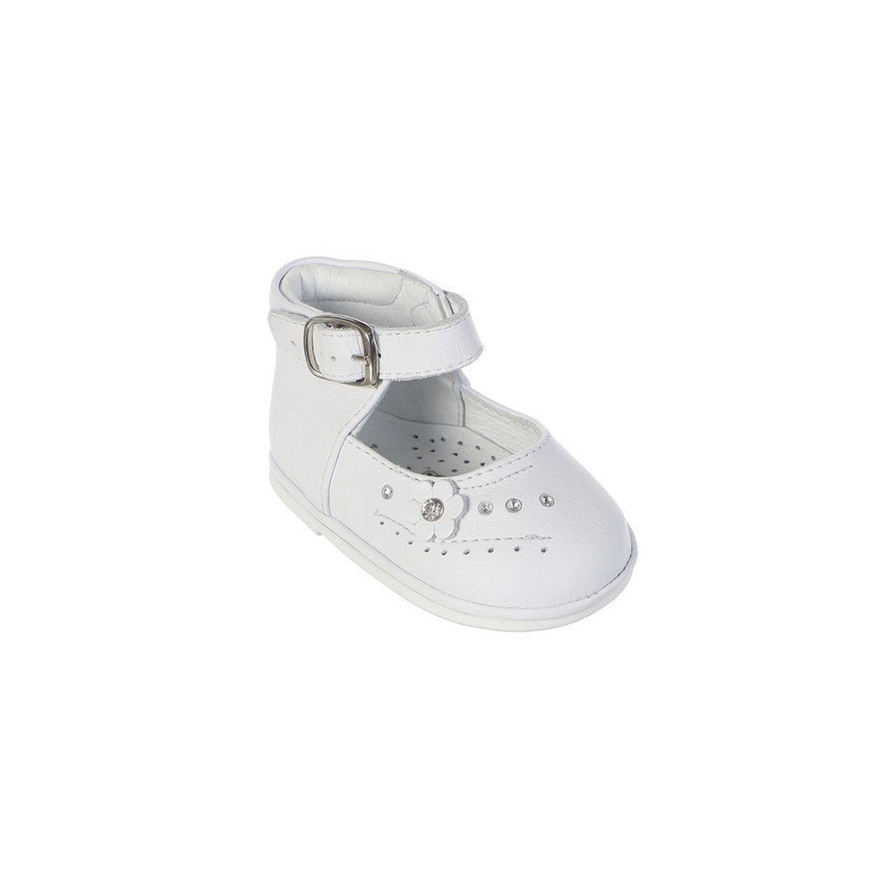 Little Girls White Flower Ankle Strap Leather Baptism Dress Shoes 5-6 Toddler