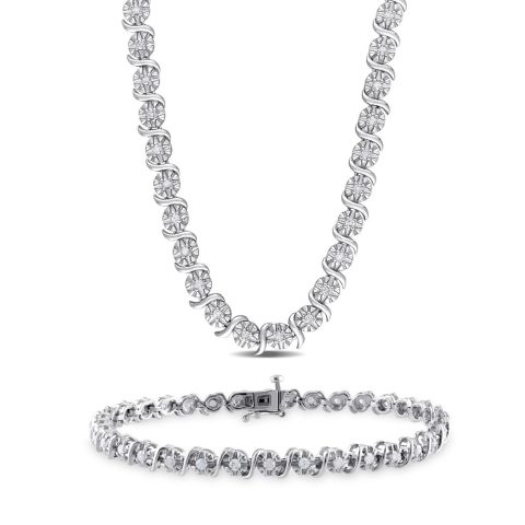 Mimi & Max 1 1/2ct TDW Diamond Tennis Bracelet and Necklace Set in Sterling Silver