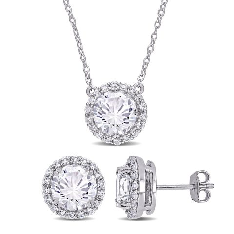 Mimi & Max 8 1/3ct TGW Created White Sapphire Halo Earring & Pendant Set Sterling Silver