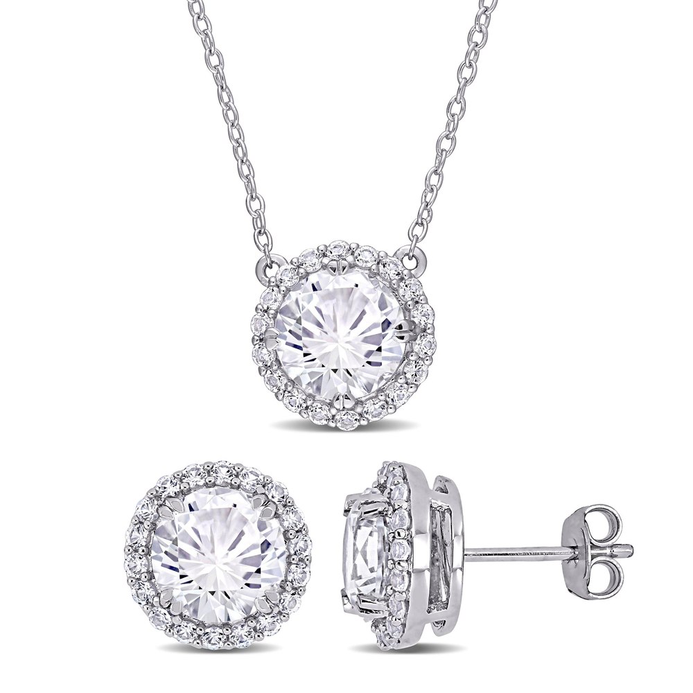 Mimi & Max 8 1/3ct TGW Created White Sapphire Halo Earring & Pendant Set Sterling Silver
