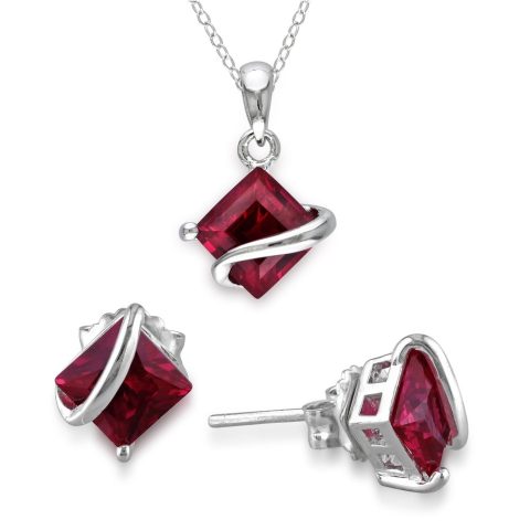 Mimi & Max 4 3/8ct TGW Created Ruby Wave Necklace and Earrings Set in Sterling Silver
