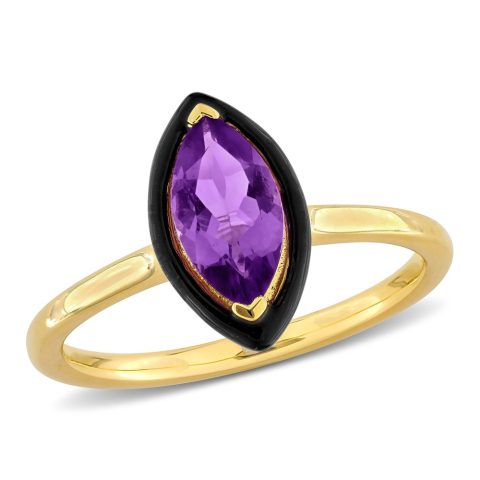 Mimi & Max 1ct TGW Marquise-Cut Amethyst Black Enamel Halo Ring Yellow Silver 7773672243260
