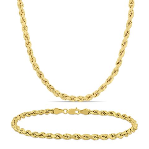 Mimi & Max Men’s Rope Chain Necklace and Bracelet Set 10K Yellow Gold