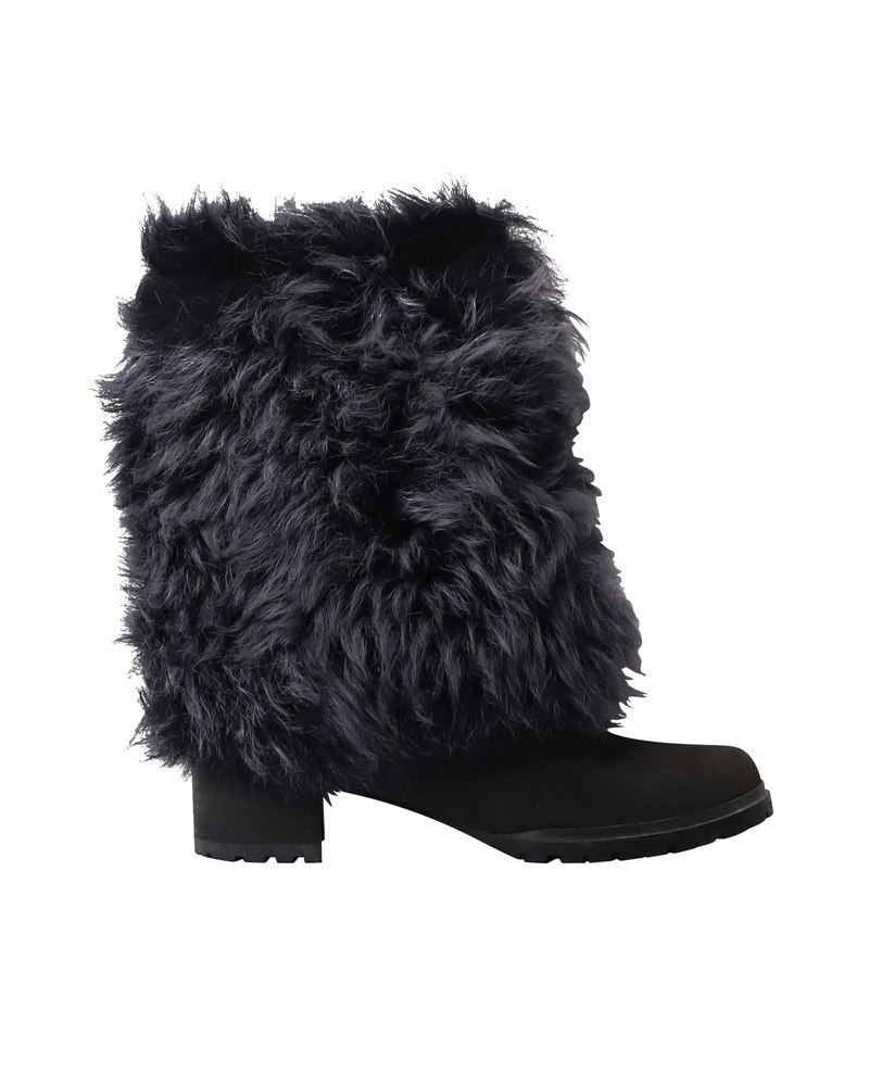 Stuart Weitzman ‘Blizzard’ Fur Mid-High Boots in Black Suede