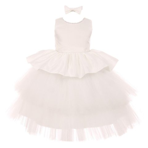 RainKids Baby Girls Ivory Rhinestone Satin Tulle Party Flower Girl Dress 6-24M