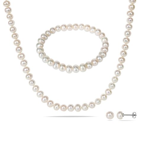 Mimi & Max 6-7mm Cultured Freshwater Pearl Bracelet, Necklace, and Earring Set