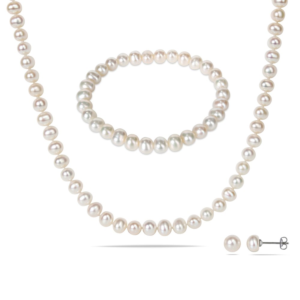 Mimi & Max 6-7mm Cultured Freshwater Pearl Bracelet, Necklace, and Earring Set