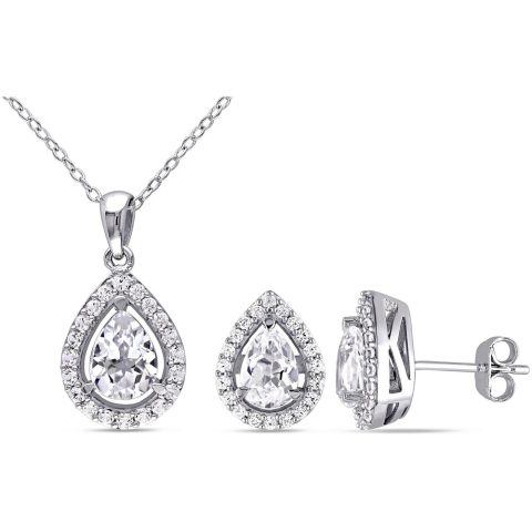 Mimi & Max 4 7/8ct TGW Created White Sapphire Necklace and Earrings Set Sterling Silver