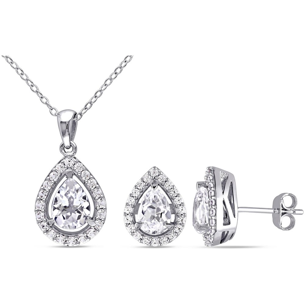 Mimi & Max 4 7/8ct TGW Created White Sapphire Necklace and Earrings Set Sterling Silver