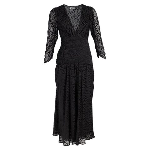 Rixo Raquel Dot Maxi Dress in Black Viscose