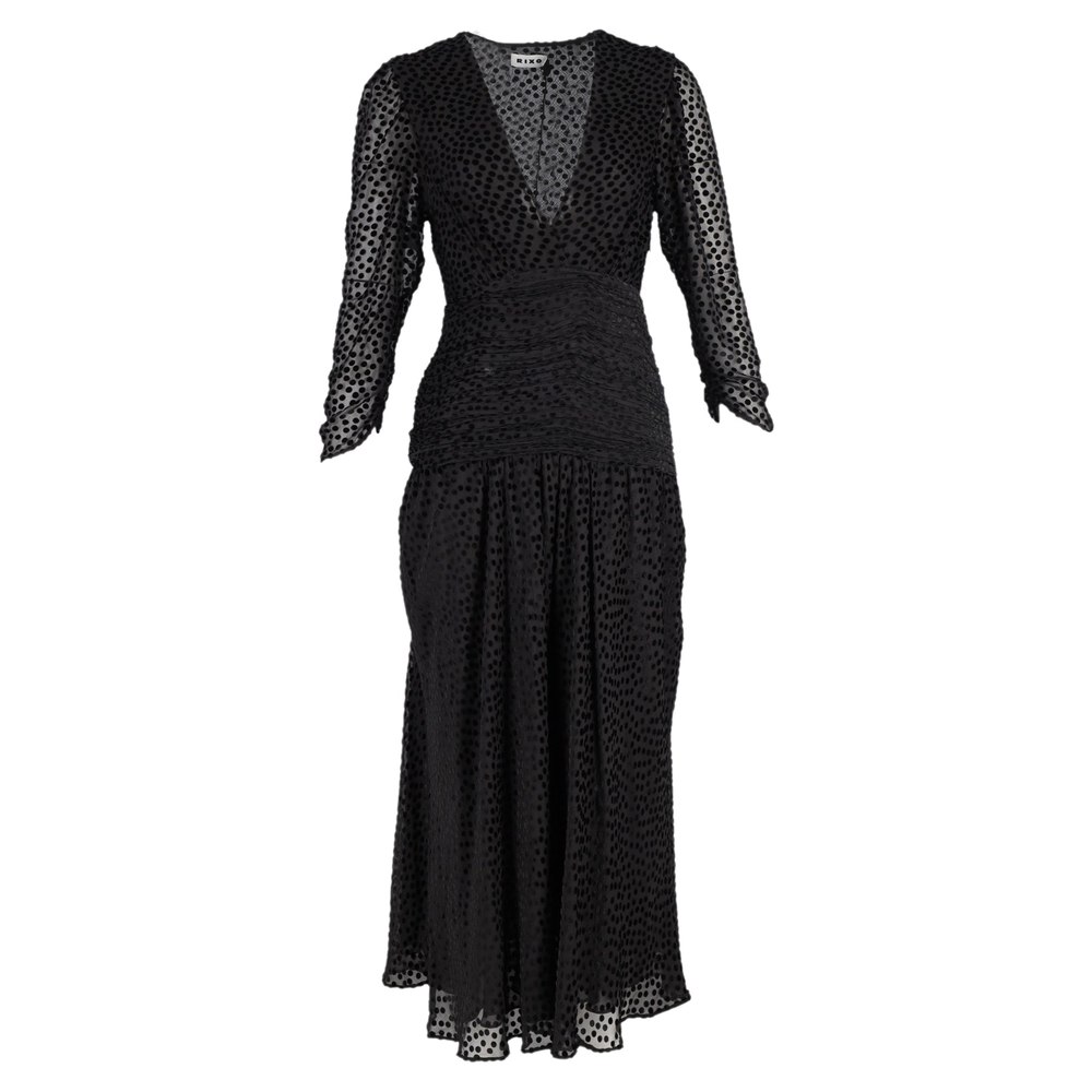 Rixo Raquel Dot Maxi Dress in Black Viscose