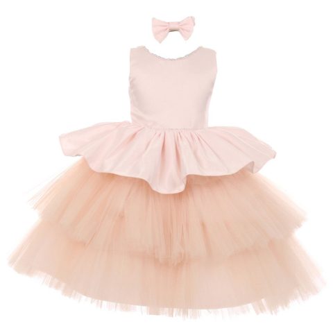 RainKids Little Girls Blush Rhinestone Satin Tulle Party Flower Girl Dress 2-4T