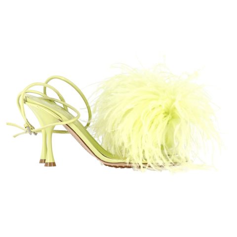 Bottega Veneta Feather-Detailed Dot Sandals in Yellow Lambskin Leather