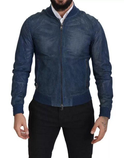 Dolce & Gabbana Leather Perforated Full Zip Men’s Jacket (Pre-Owned)