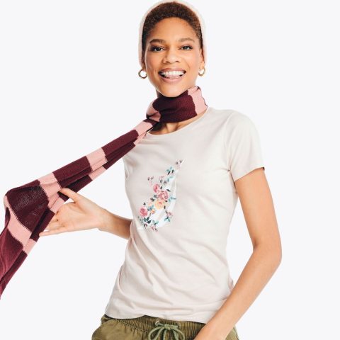 Nautica Womens Sustainably Crafted Foil Floral J-Class Graphic T-Shirt