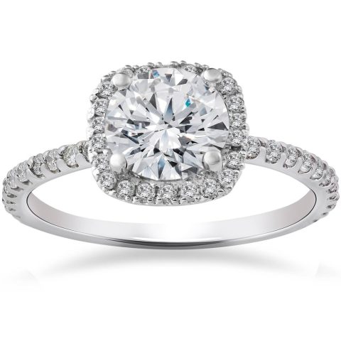 2CT Round Cushion Halo Diamond Solitaire Engagement Ring White Gold Lab Grown