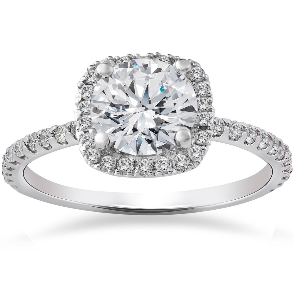 2CT Round Cushion Halo Diamond Solitaire Engagement Ring White Gold Lab Grown