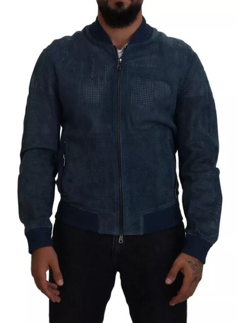 Dolce & Gabbana Leather Perforated Full Zip Men’s Jacket (Pre-Owned) 7712982958140