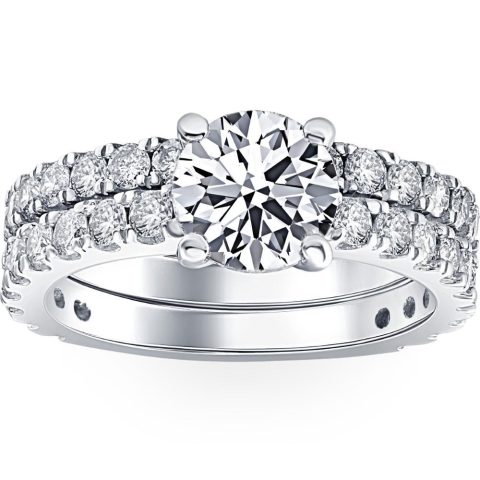 3 1/2ct Diamond Engagement Wedding Ring Set 14K White Gold Lab Grown
