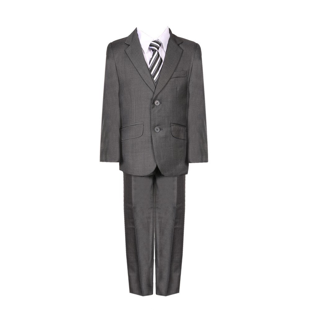 Big Boys Charcoal Fancy 5 Piece Vest Jacket Pants Special Occasion Suit 8-20
