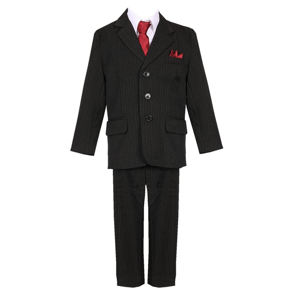 Little Boys Black Pinstripe 5 Piece Vest Jacket Pants Special Occasion Suit 2-7