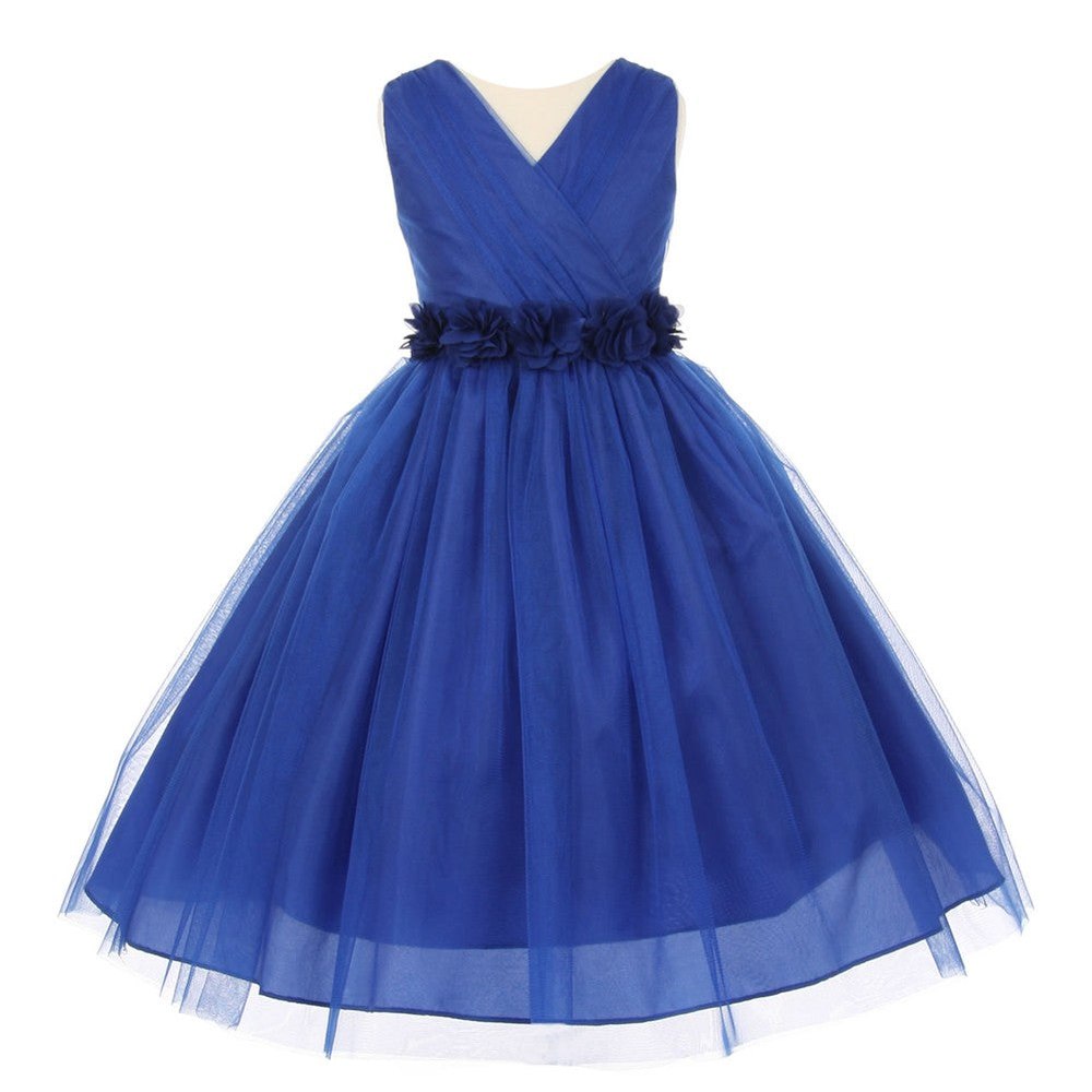 Big Girls Royal Blue Chiffon Flowers Tulle Junior Bridesmaid Dress 8-14