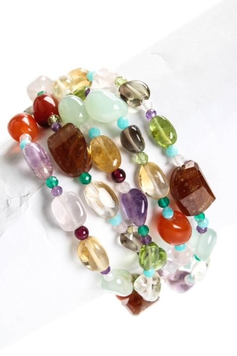 Rarities Womens Sterling Silver Gold Plated Multi Mixed Stones Beaded Bracelet