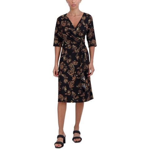 Petites V-Neck Knee Wrap Dress