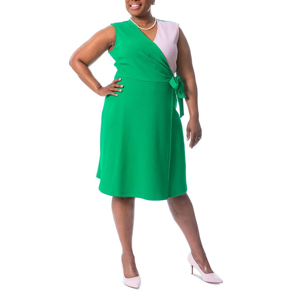 V-Neck Knee-Length Wrap Dress