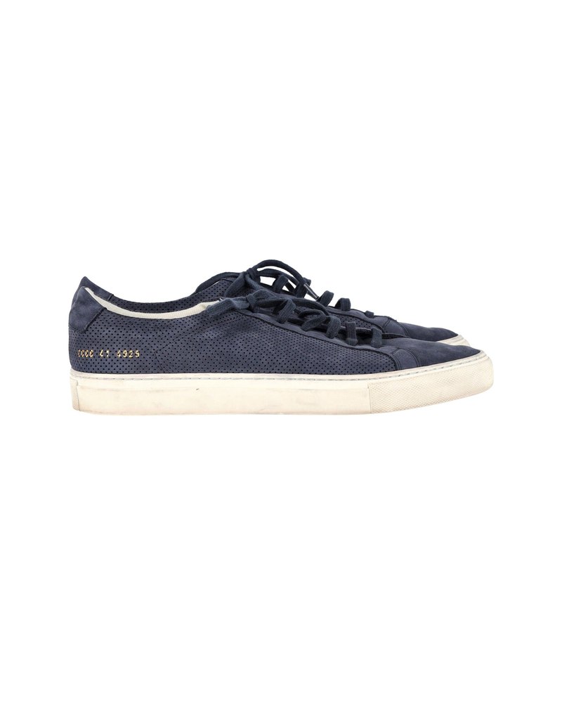 Common Projects Achilles Low Summer Edition Perforated Sneakers in Navy Nubuck Suede