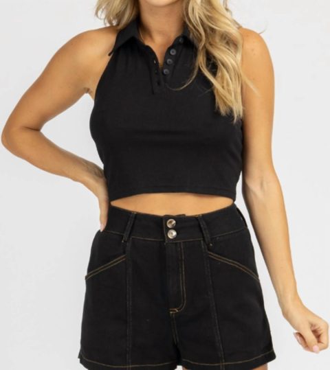 Collared Halter Tank In Black
