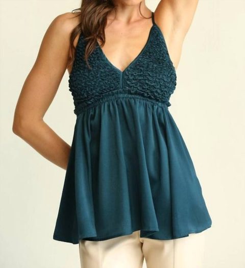 Satin Halter Open Back Top In Teal