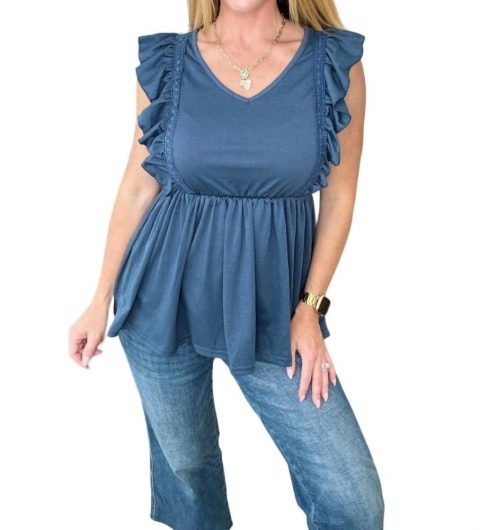 Before Now Ruffled Babydoll Top In Navy