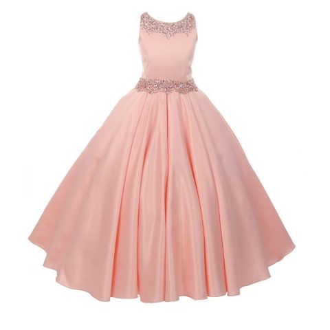 Big Girls Blush Shimmery Beaded Pleated Dull Satin Junior Bridesmaid Dress 8-16