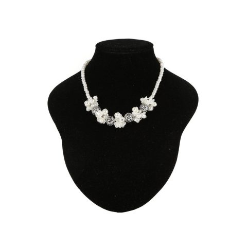 Pearl Flower Silver Trim Necklace
