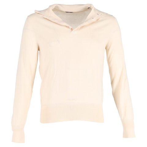 Tom Ford Long Sleeve Polo Shirt in Cream Wool