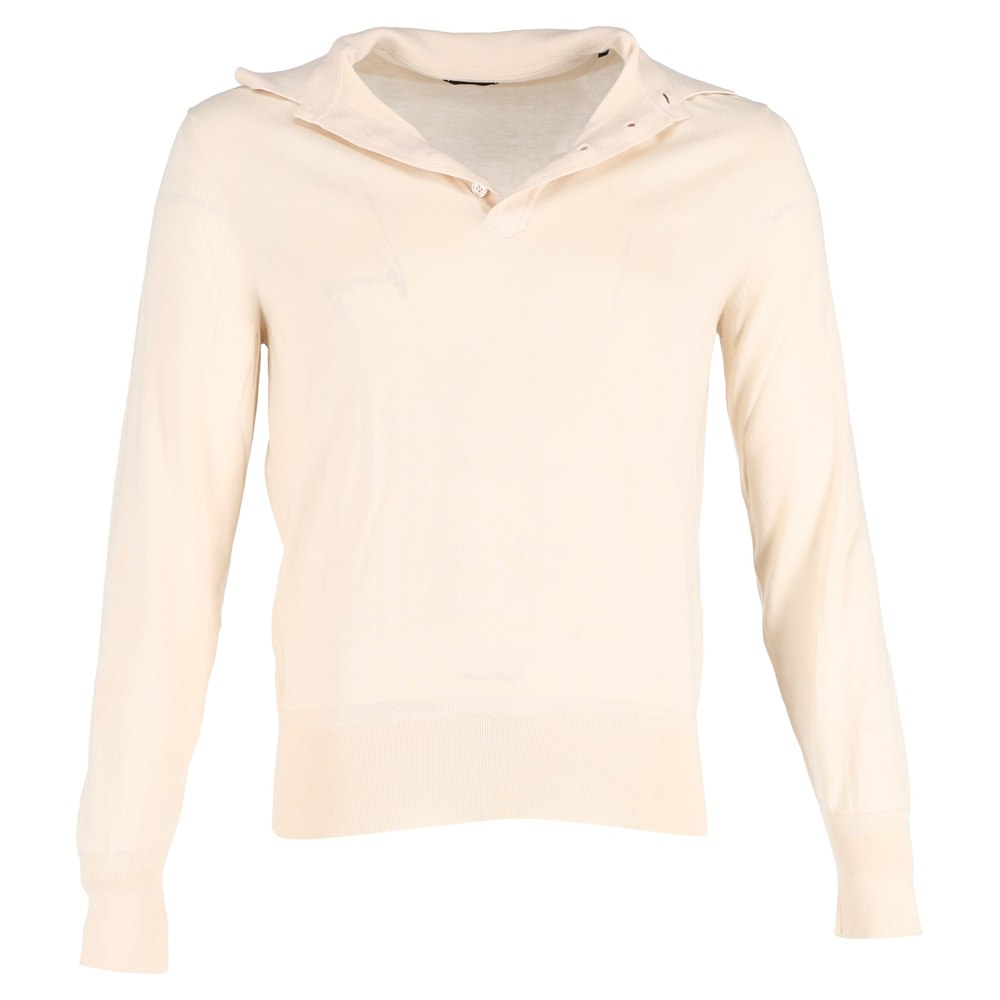 Tom Ford Long Sleeve Polo Shirt in Cream Wool