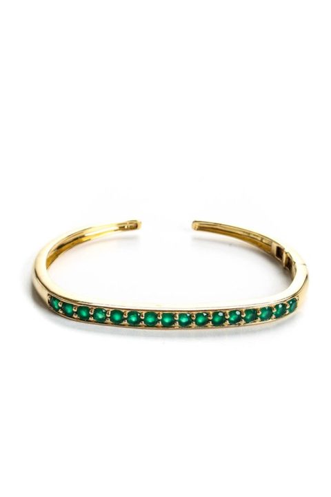 Rarities Womens Sterling Silver Gold Plated Channel Set Emerald Hinged Bangle Bracelet 7.75