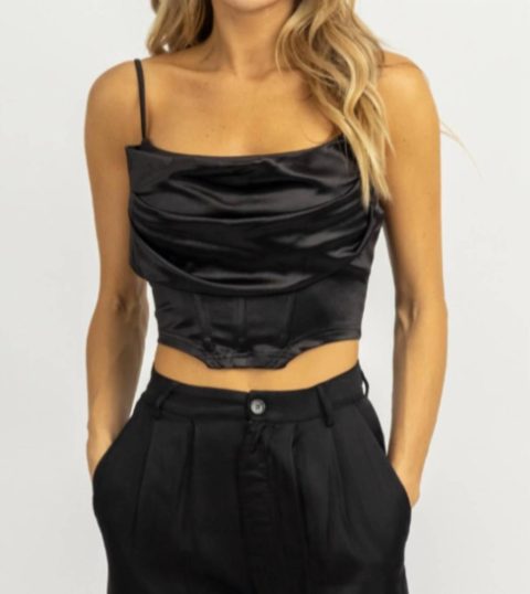 Boning Detail Cowl Neck Top In Black