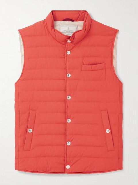 Brunello Cucinelli Men’s Slim Fit Quilted Nylon Down Vest In Orange