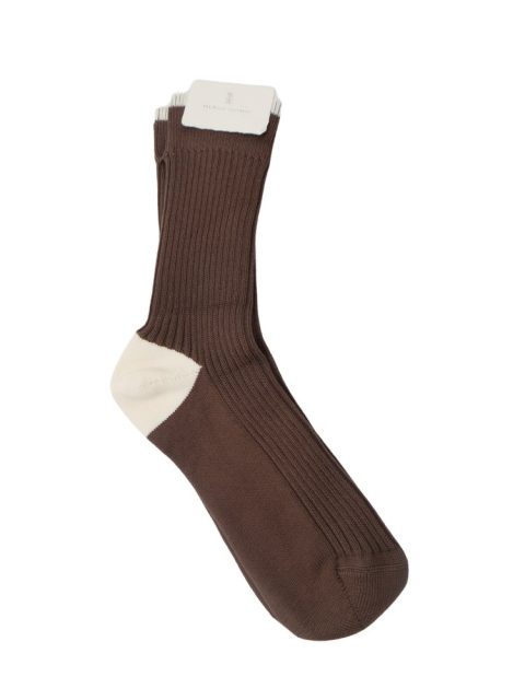 Brunello Cucinelli Men’s Brown Ribbed Cotton Socks Beige Contrast