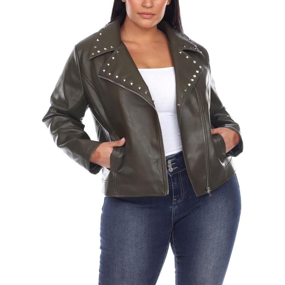 Plus Faux Leather Studded Motorcycle Jacket