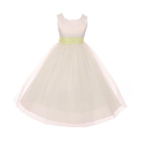 Big Girls Ivory Lime Tulle Satin Sash Junior Bridesmaid Dress 8-14