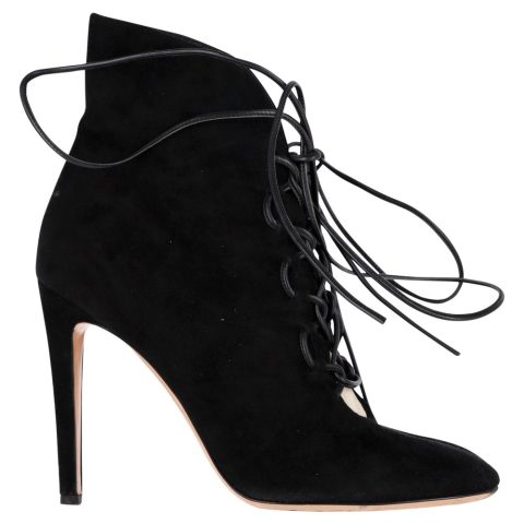 Gianvito Rossi Lace-Up Heeled Boots in Black Suede